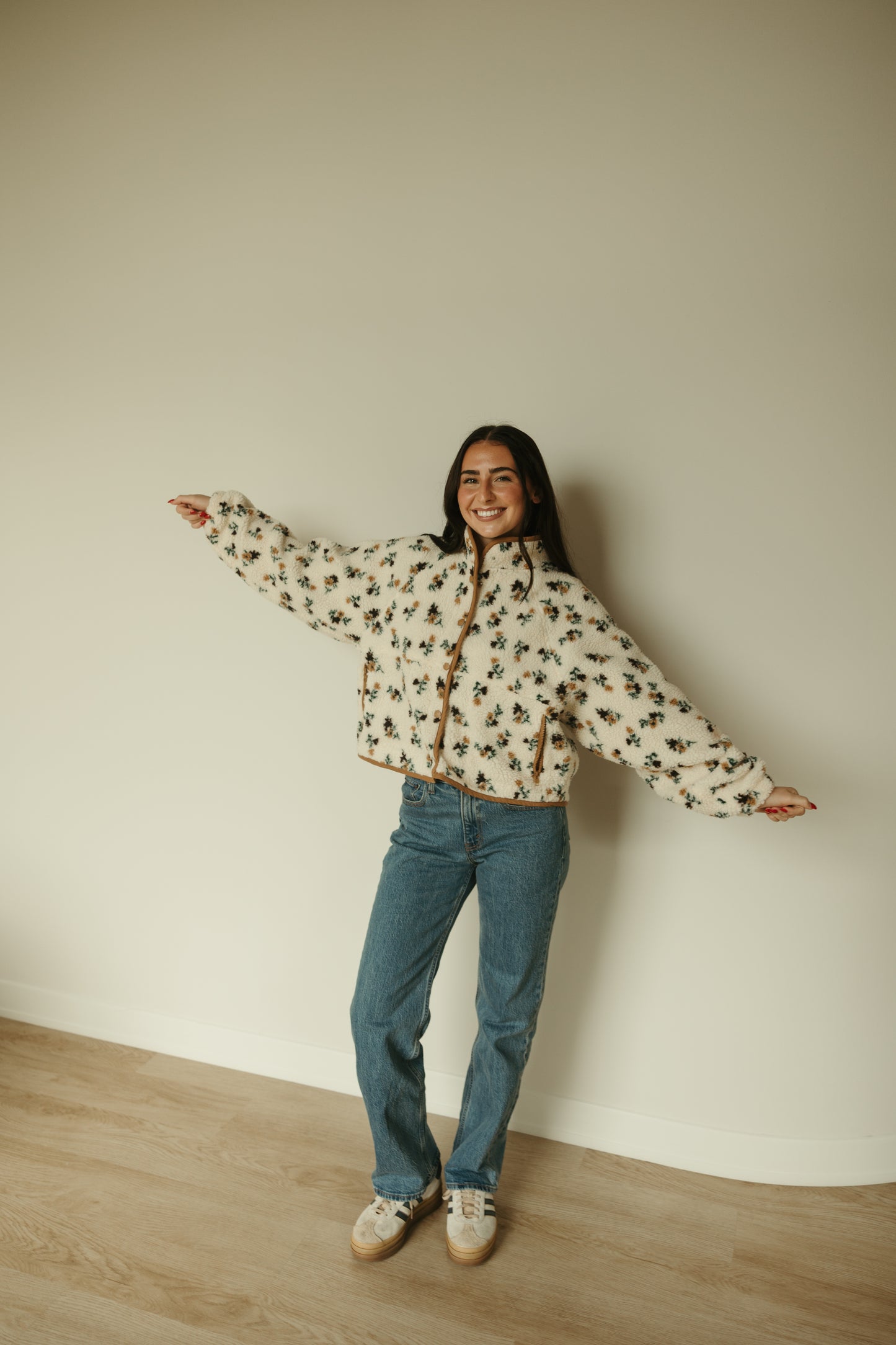 Khaki Floral Fleece Jacket
