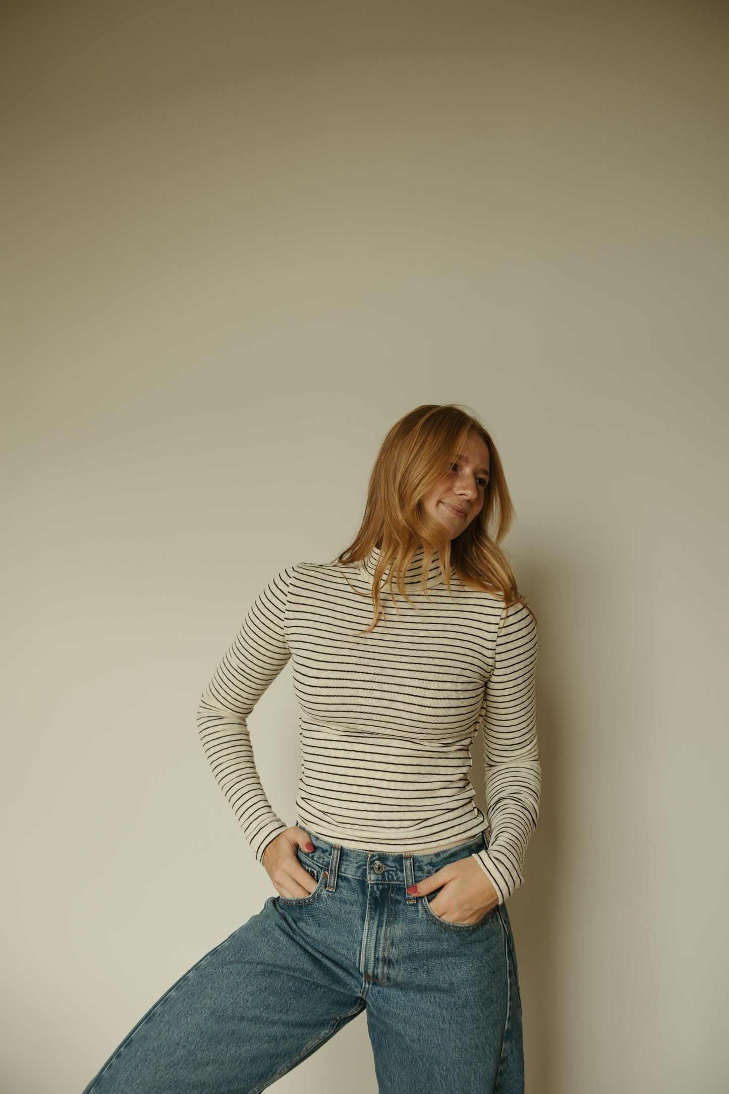 Stripe Turtle-Neck Long Sleeve