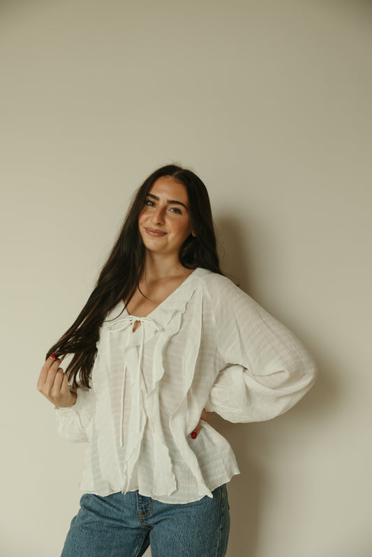 White Ruffle Long Sleeve Blouse