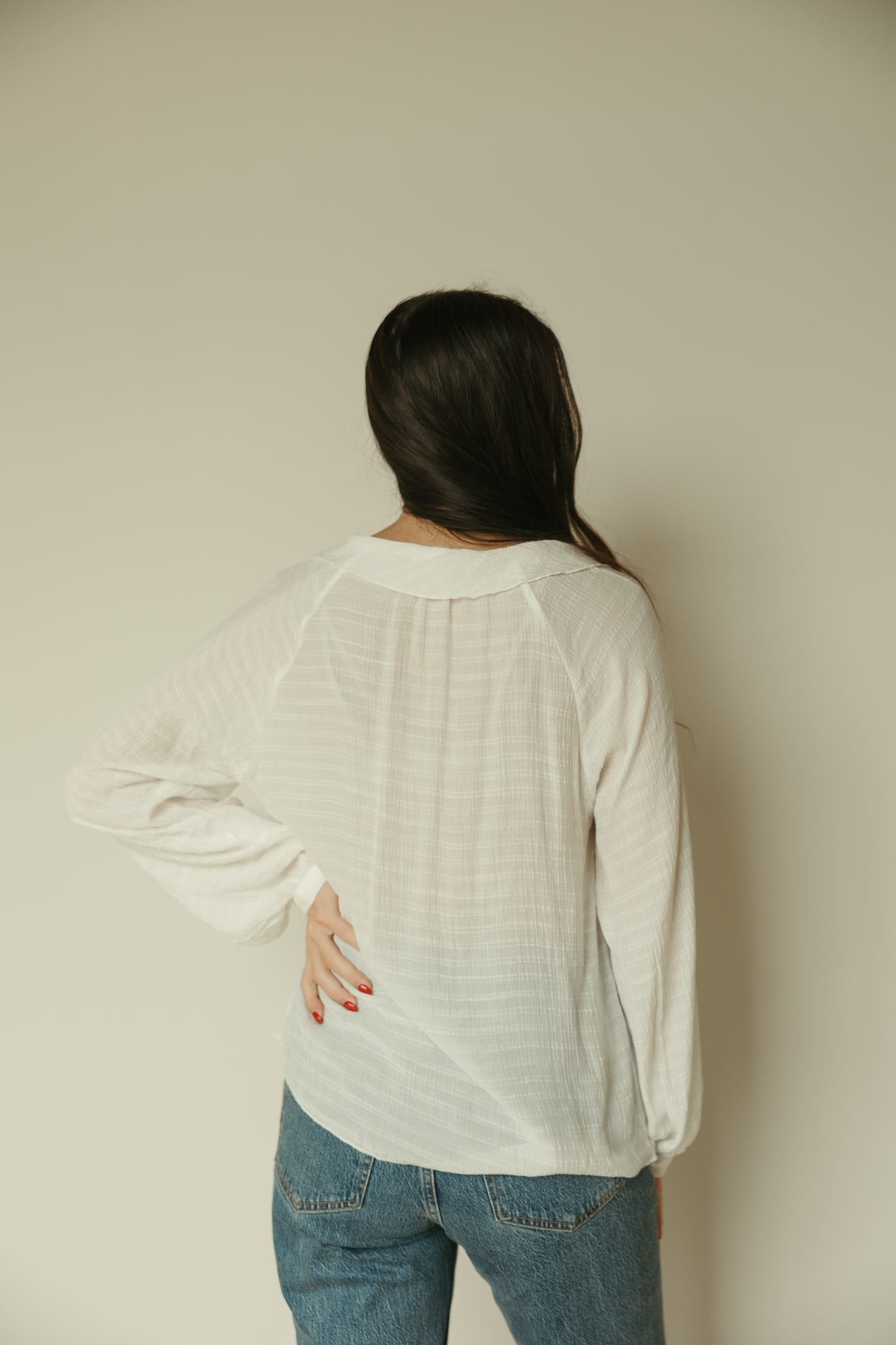 White Ruffle Long Sleeve Blouse