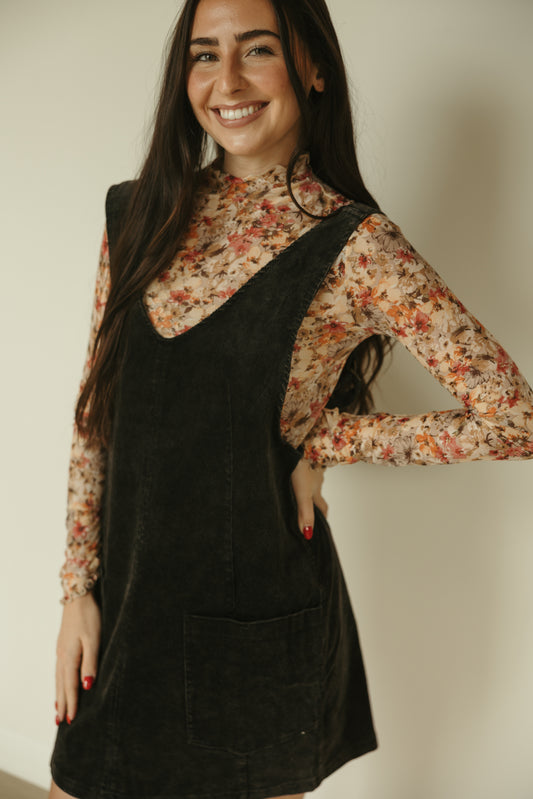 Floral Mesh Mock Neck Top