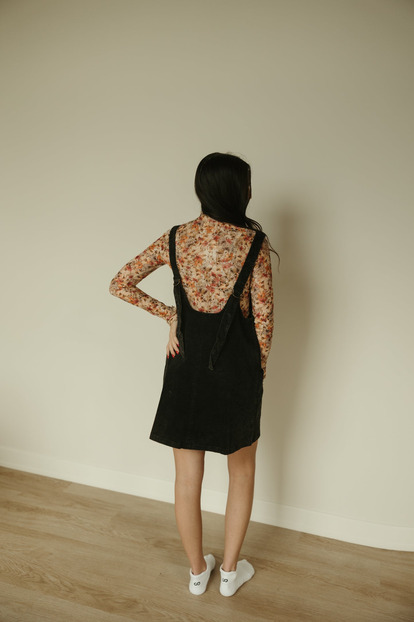 Black Corduroy Overall Dress