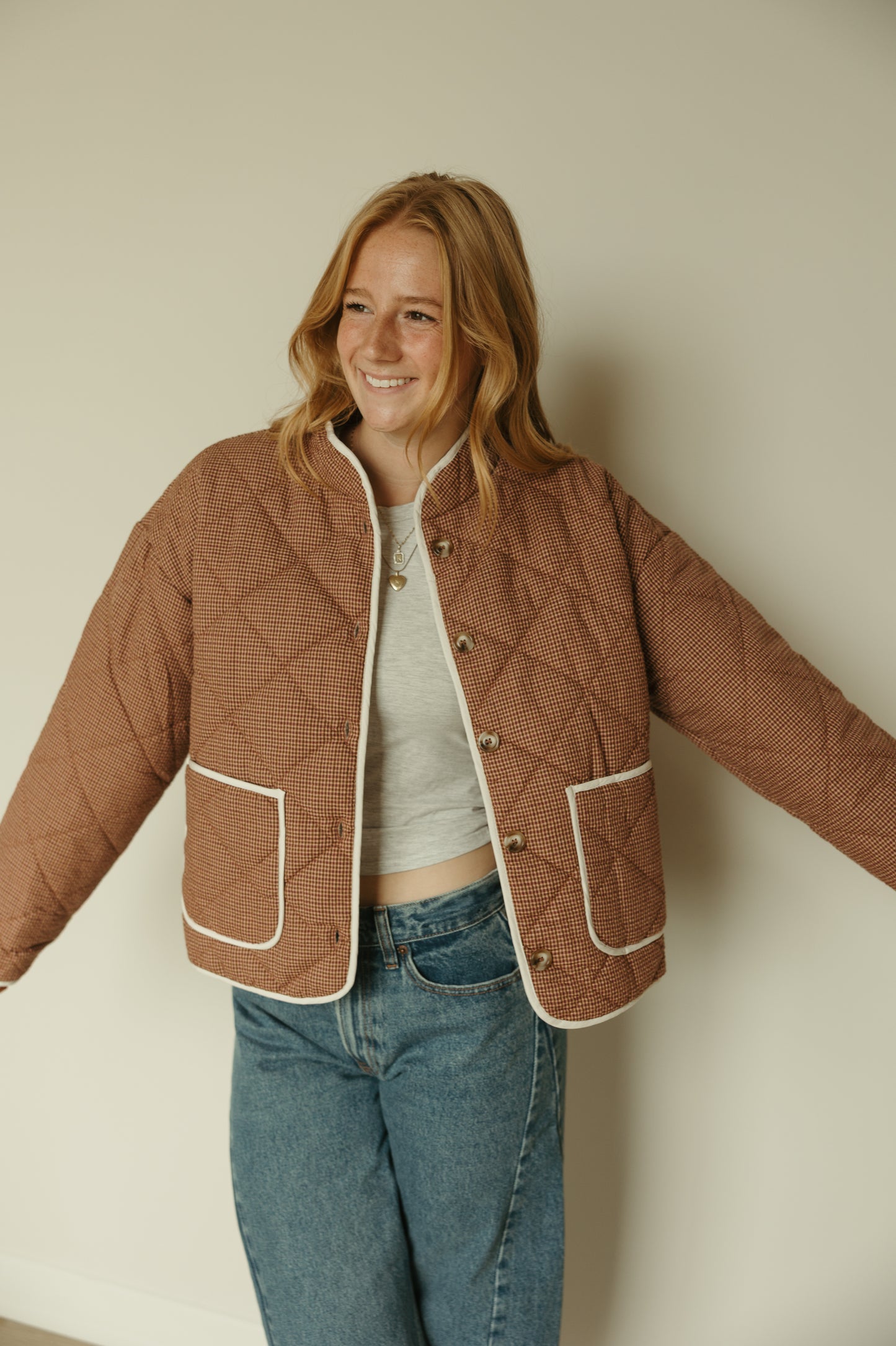 Rose Micro Checker Quilted Jacket