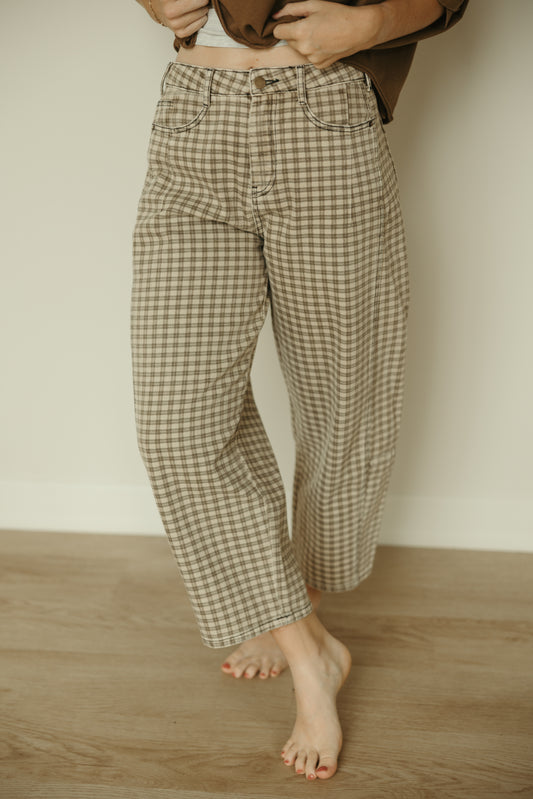 Mocha Checkered Barrel Pants