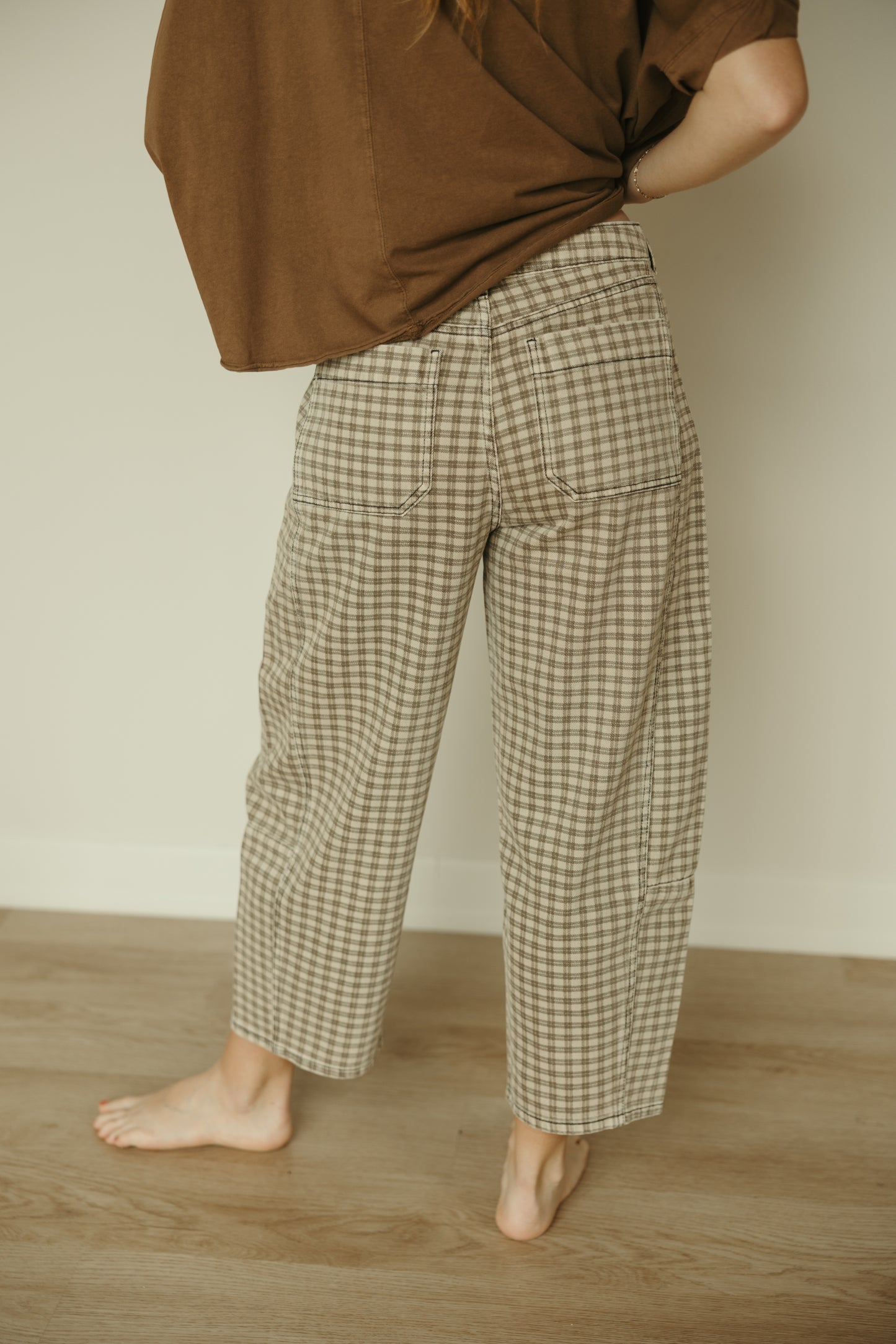 Mocha Checkered Barrel Pants