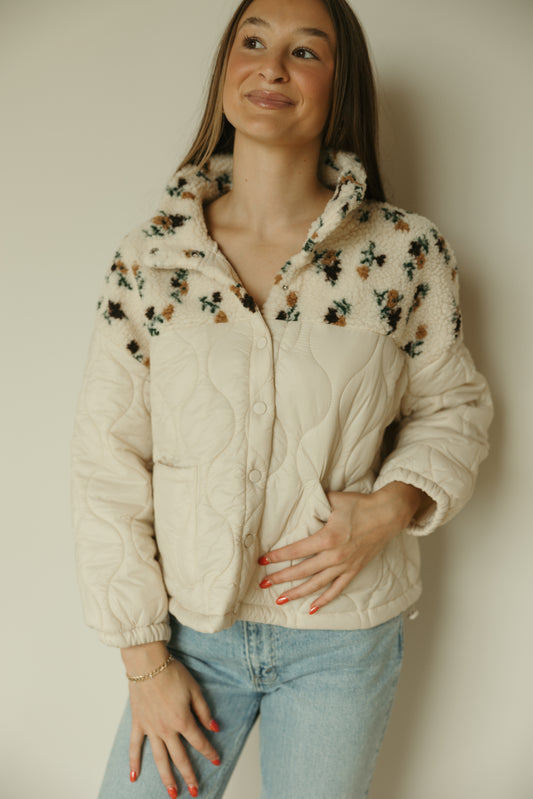 Khaki Floral Quilted Fleece Jacket