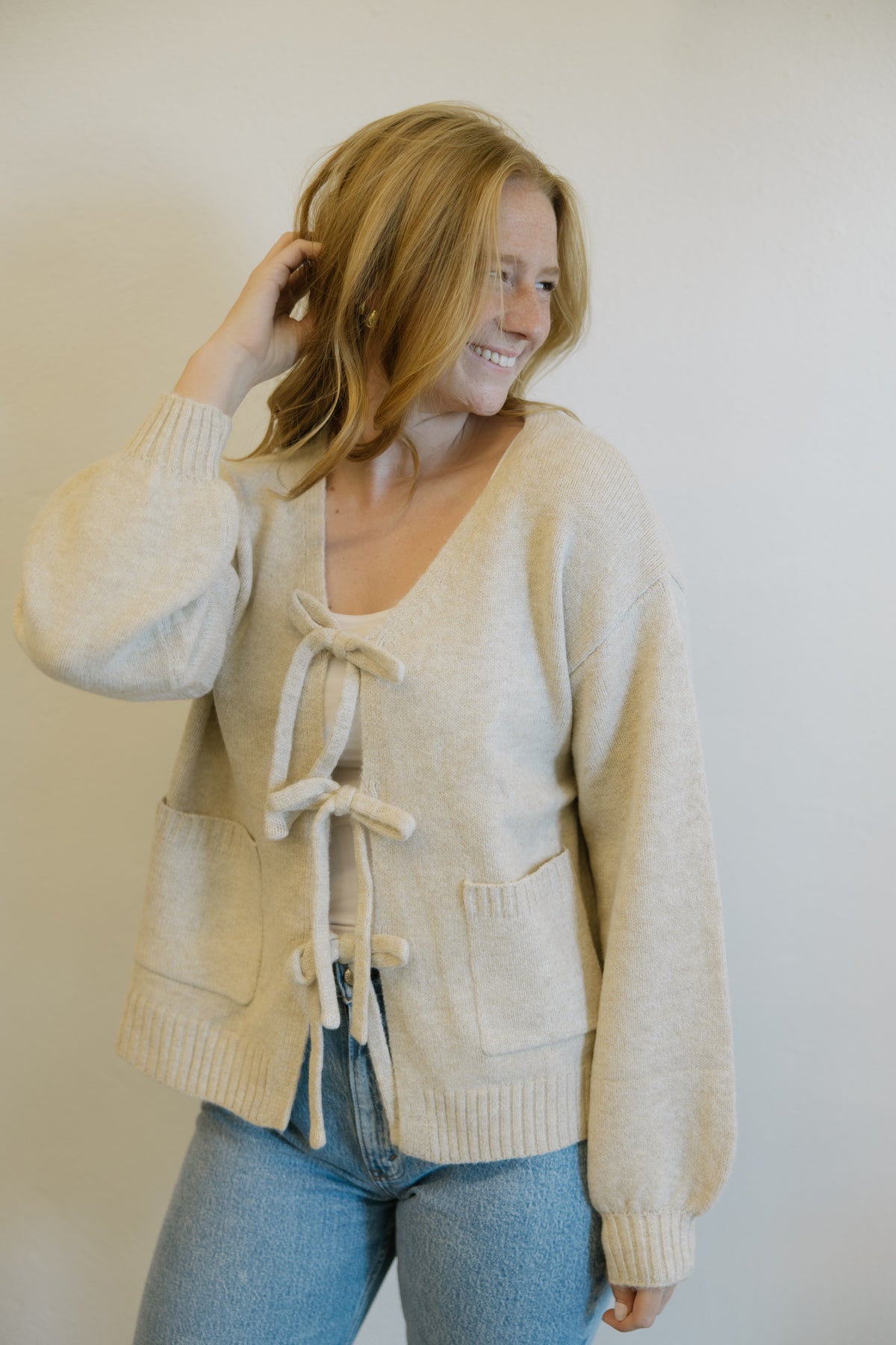 Taupe Tie Front Cardigan