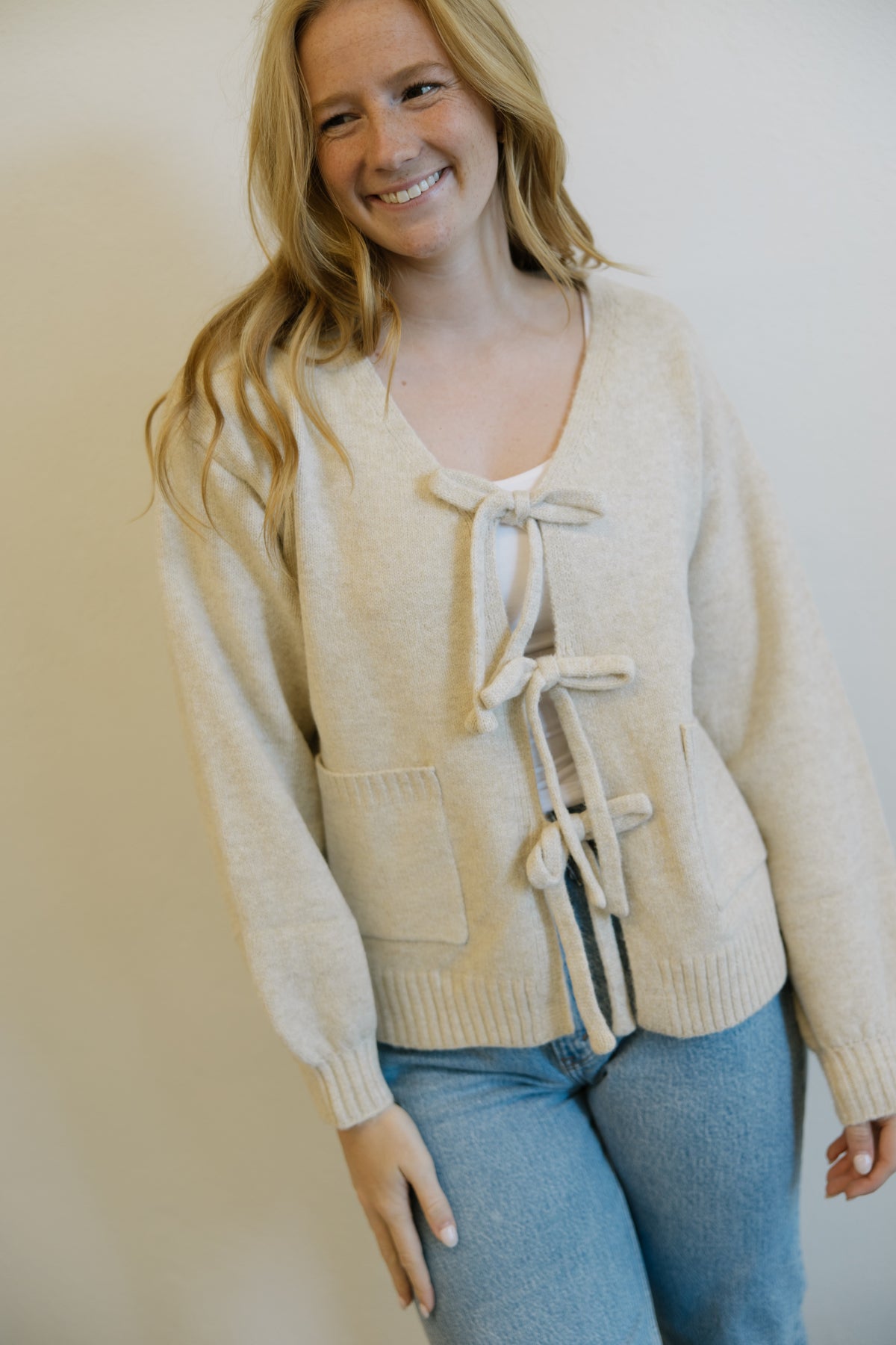 Taupe Tie Front Cardigan