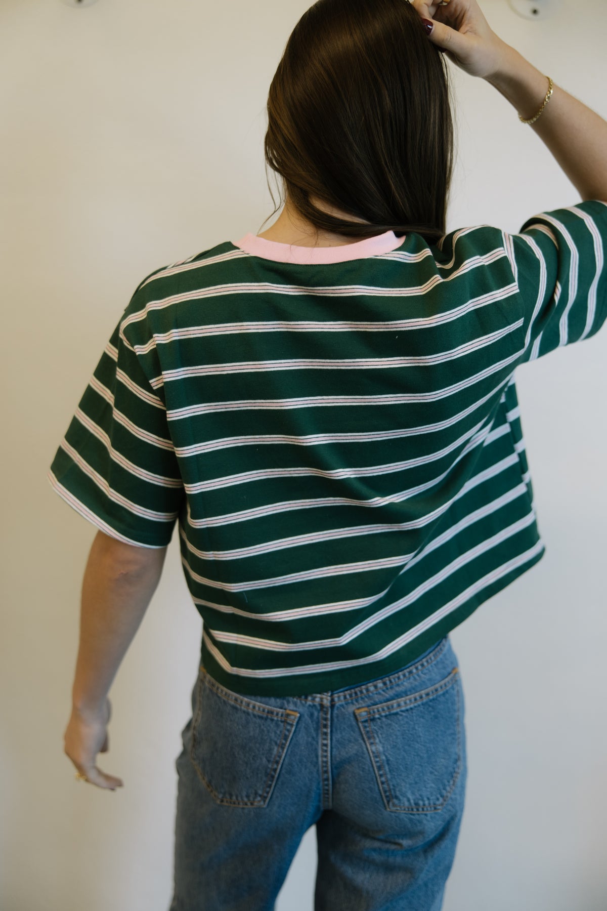 Green & Pink Stripe Boxy Crop