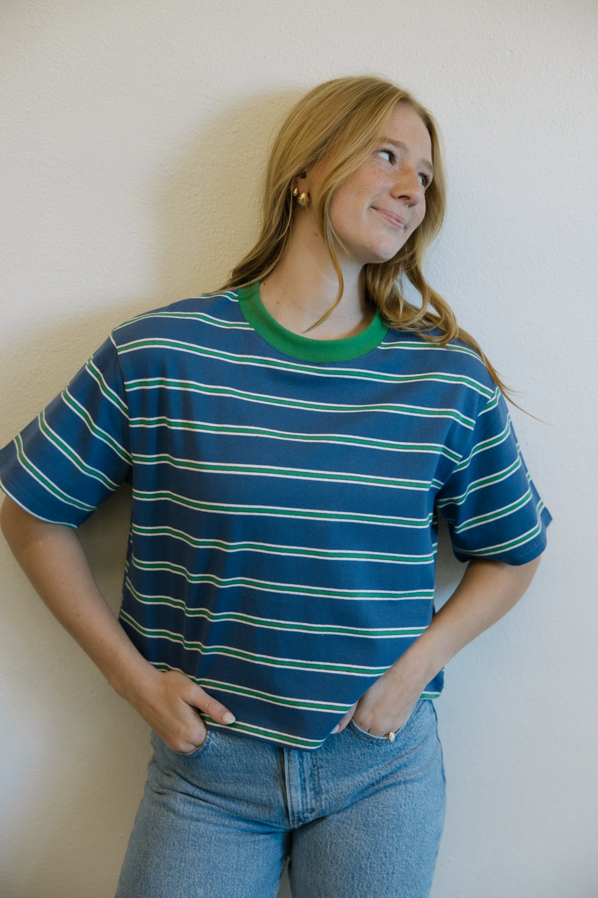 Blue & Green Stripe Boxy Crop