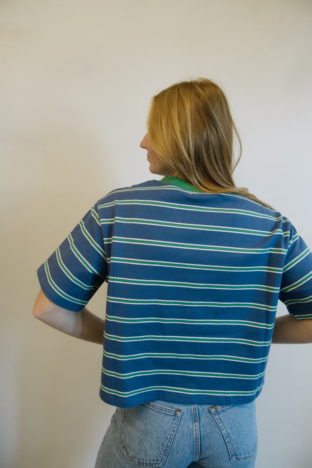 Blue & Green Stripe Boxy Crop