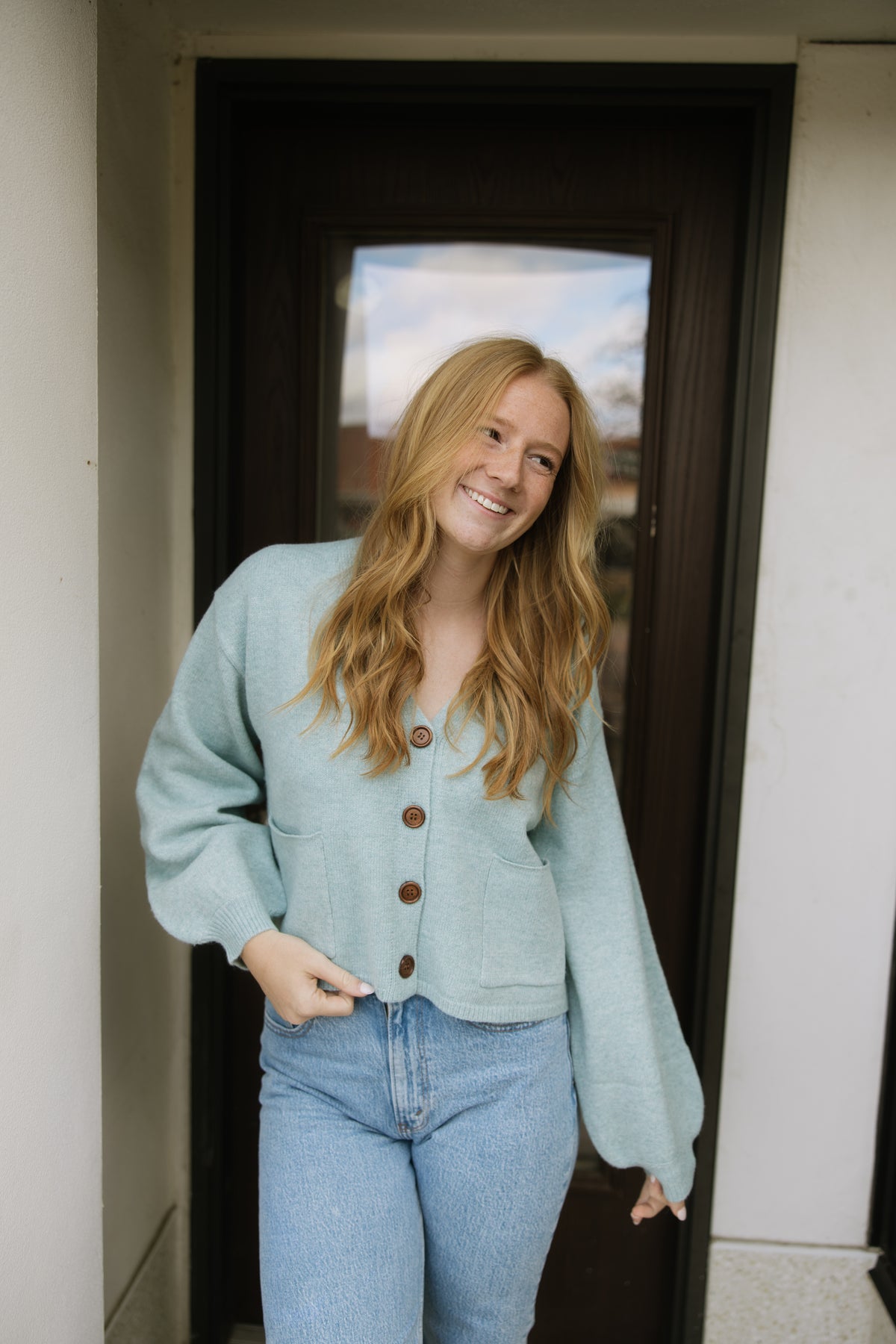 Blue Cuffed Button Cardigan