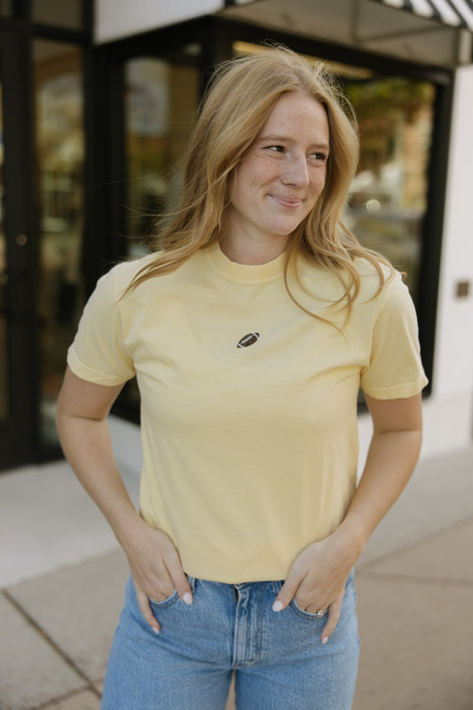 Yellow Embroidered Football Tee