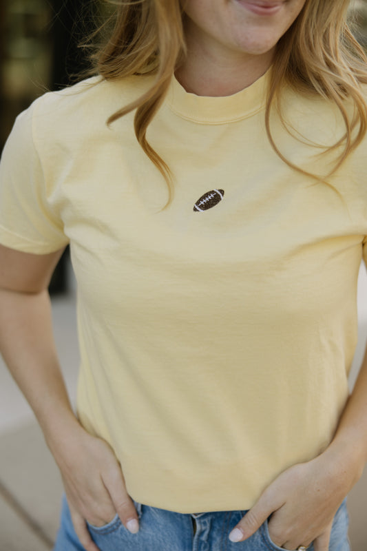 Yellow Embroidered Football Tee