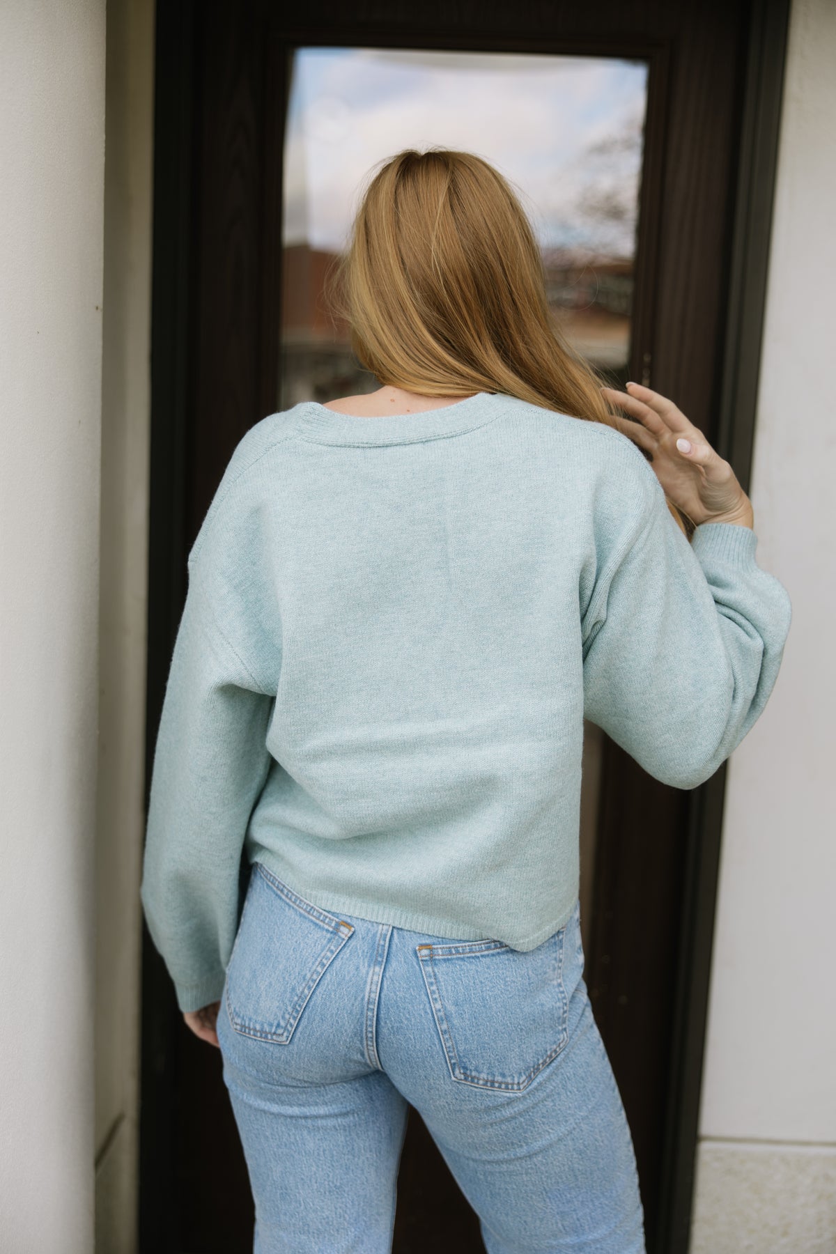 Blue Cuffed Button Cardigan