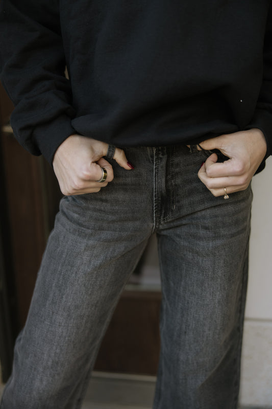 Black Washed High Rise Wide Leg Jeans