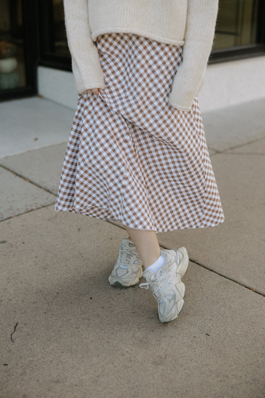 Brown Gingham Maxi Skirt