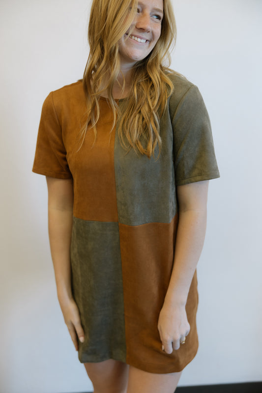 Colorblock Suede Mini Dress