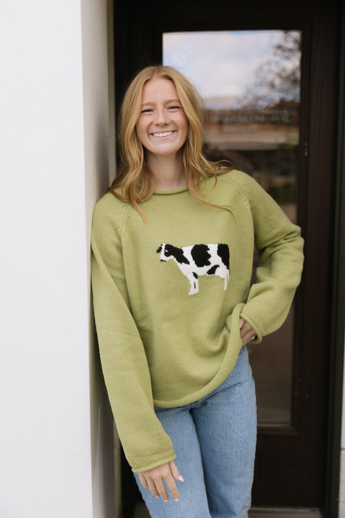 Moss Green Cow Sweater