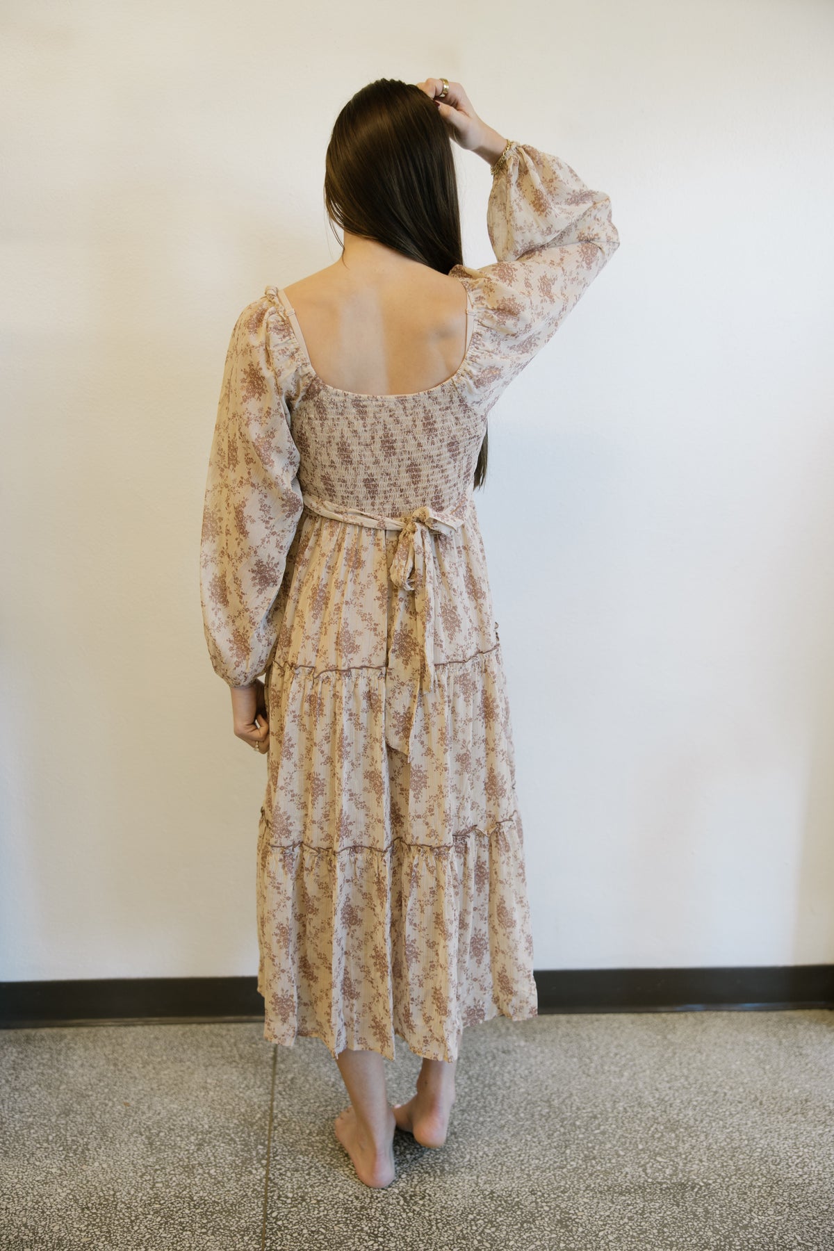 Chiffon Floral Bubble Sleeve Maxi Dress