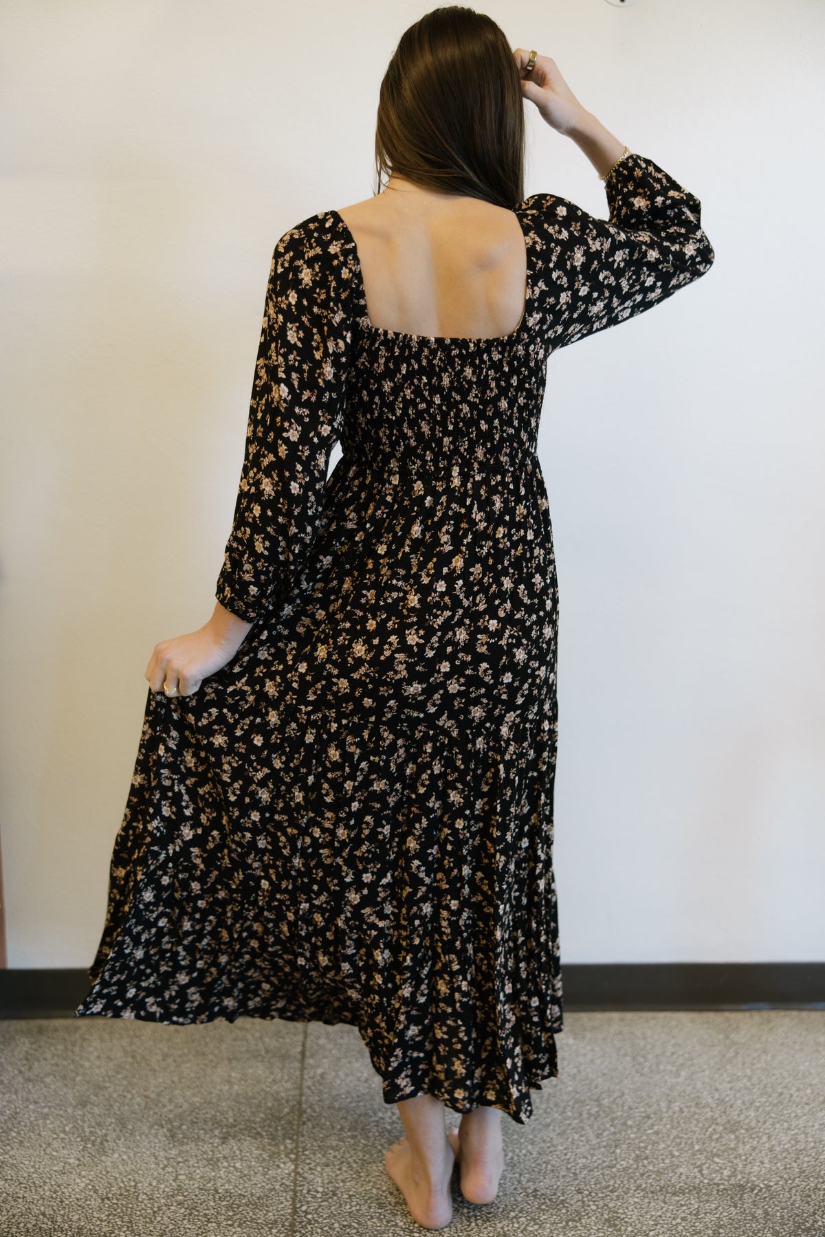 Black Floral Long Sleeve Maxi Dress