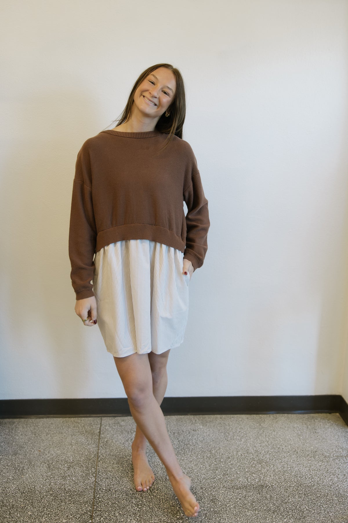 Brown Contrast Sweater Dress