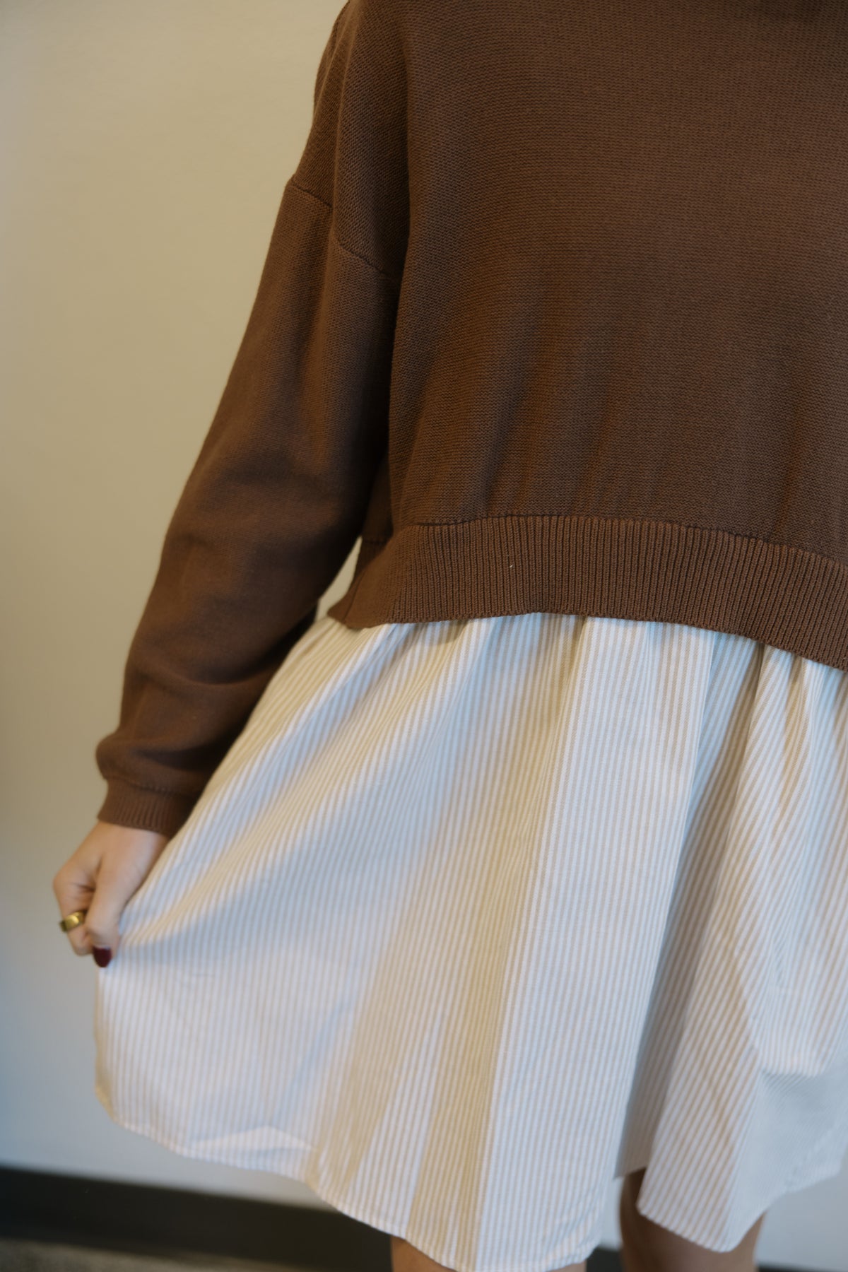 Brown Contrast Sweater Dress