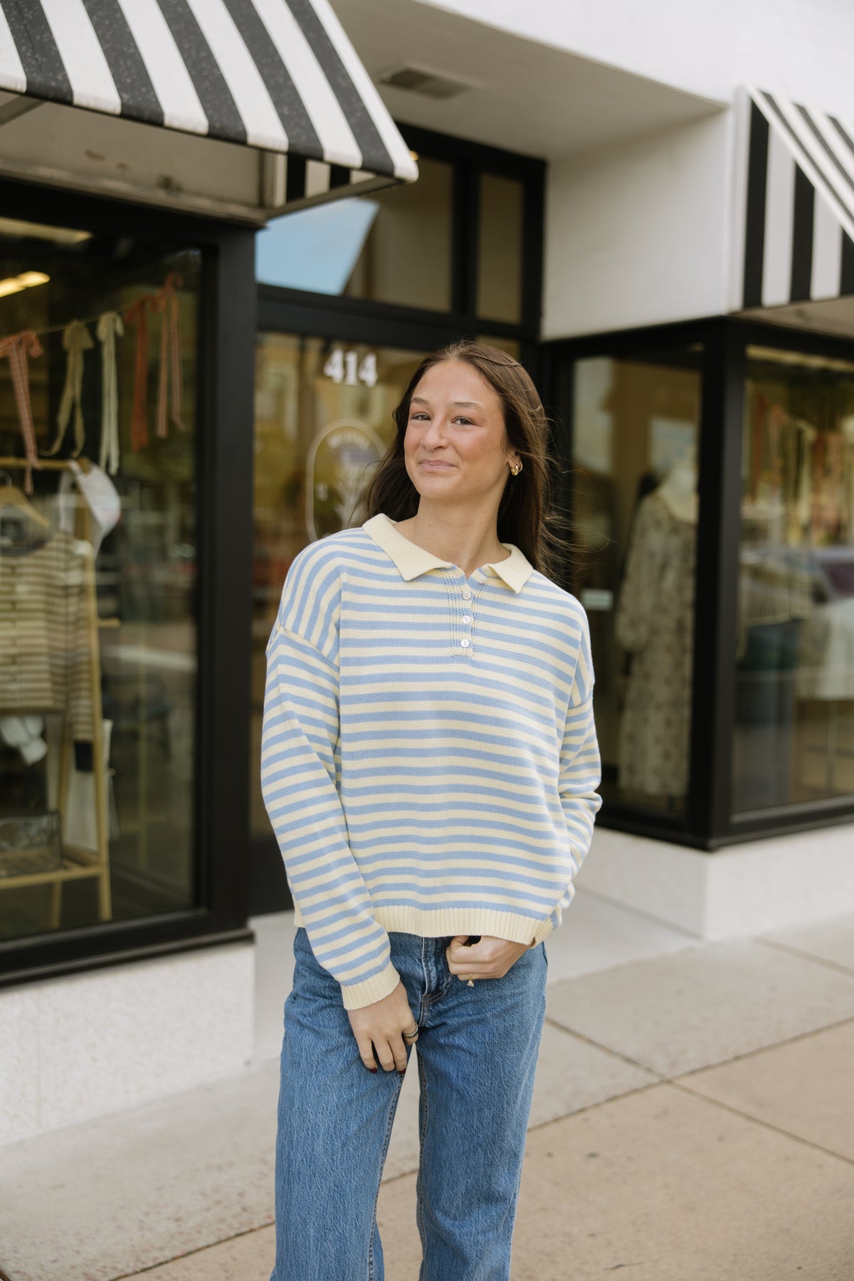 Blue & Yellow Collared Stripe Sweater