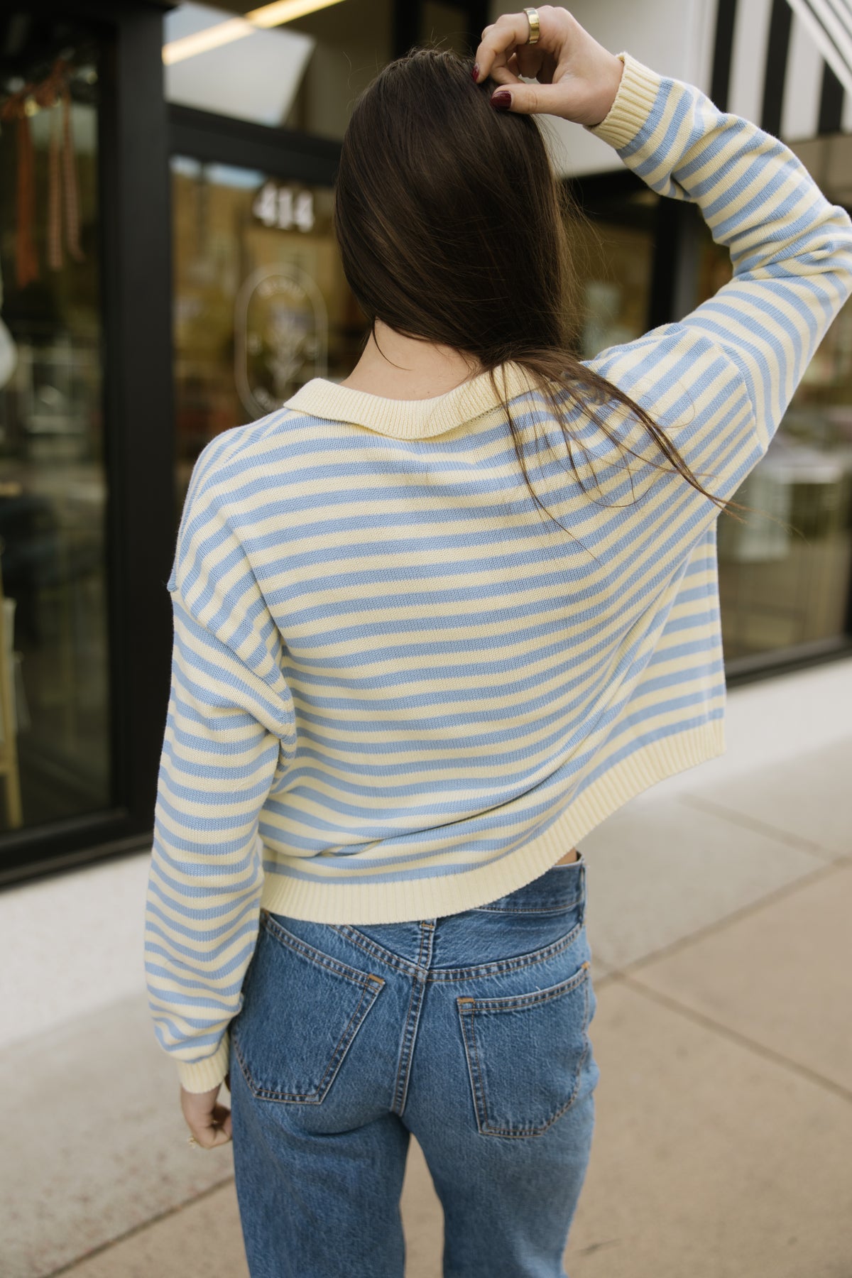 Blue & Yellow Collared Stripe Sweater