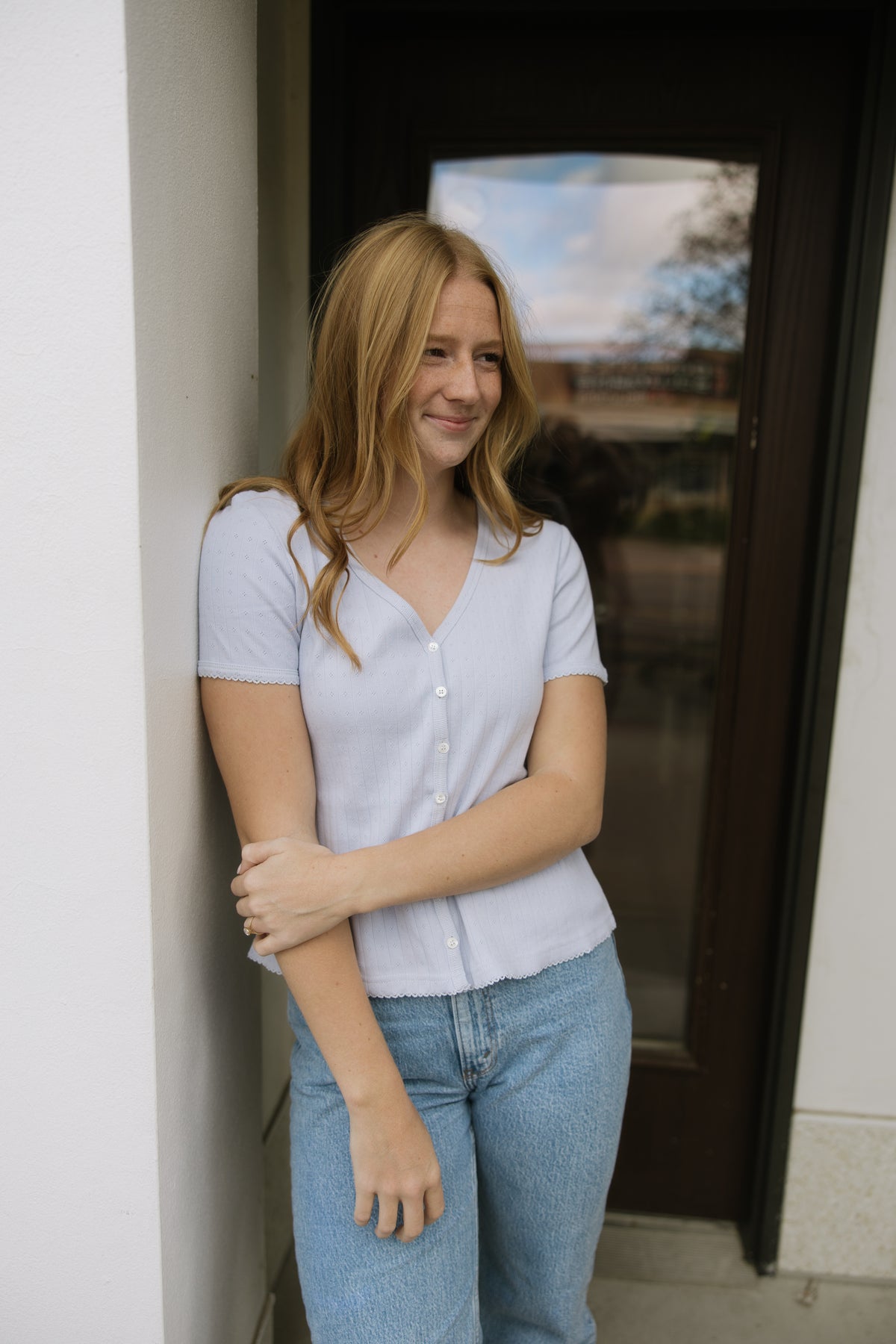 Light Blue Pointelle Top