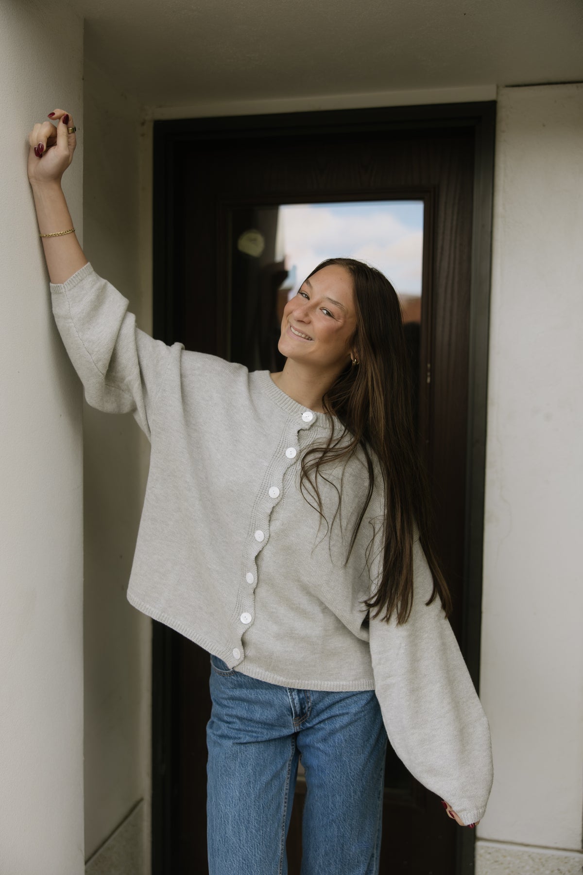 Grey Oversized Button Down Cardigan