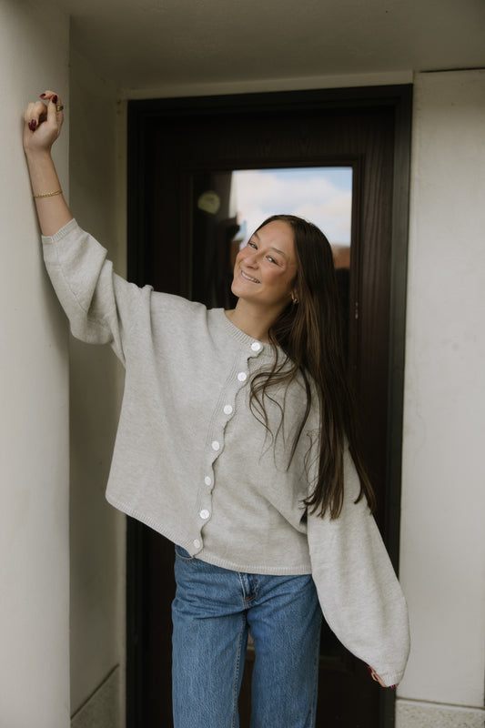 Grey Oversized Button Down Cardigan