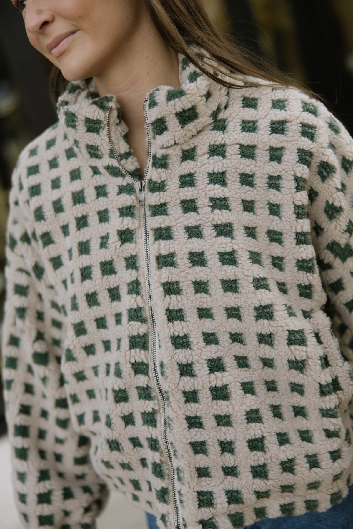 Taupe Checkered Fuzzy Jacket
