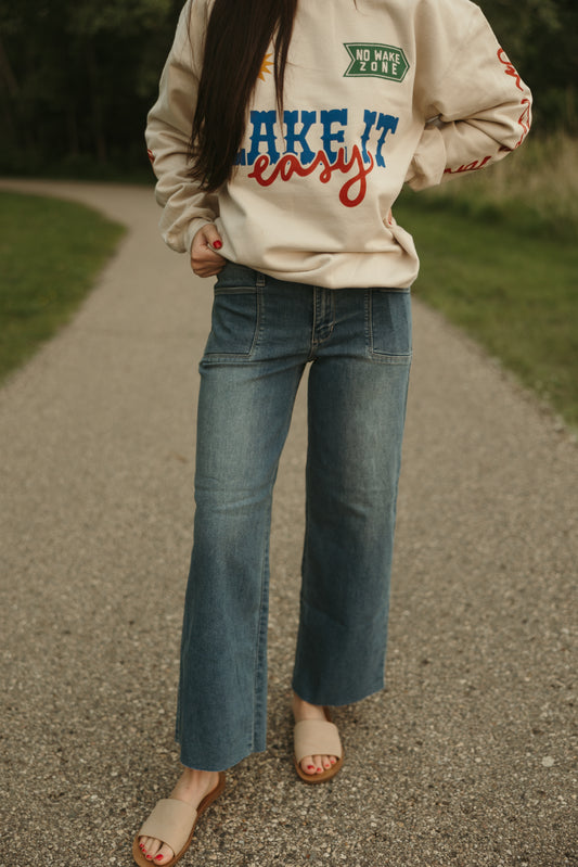 Medium Wash Utility Pocket Wide Leg Jeans