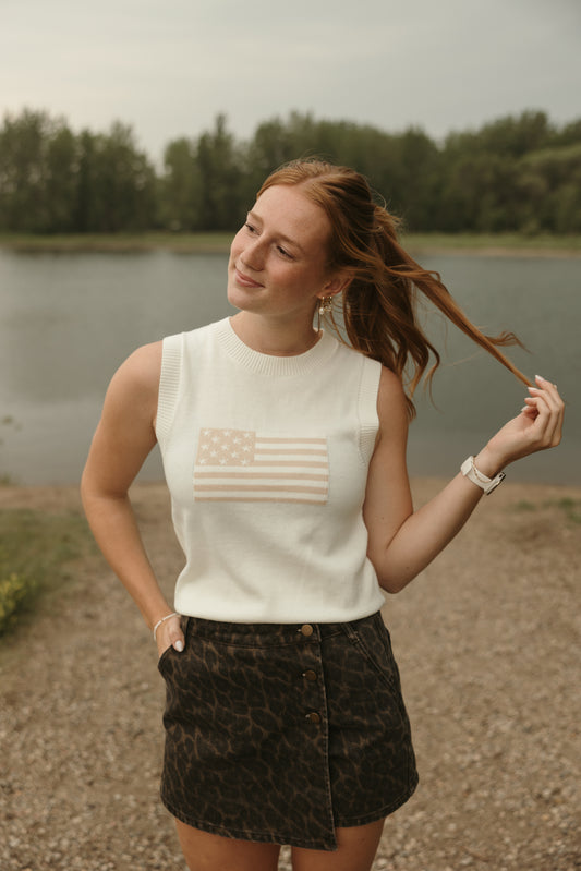 Taupe Flag Sweater Tank
