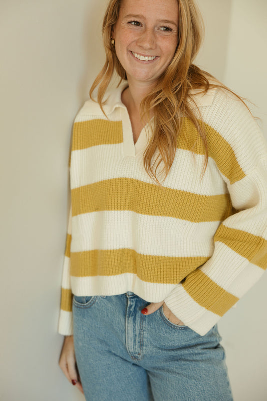 Yellow Stripe Drop Shoulder Sweater