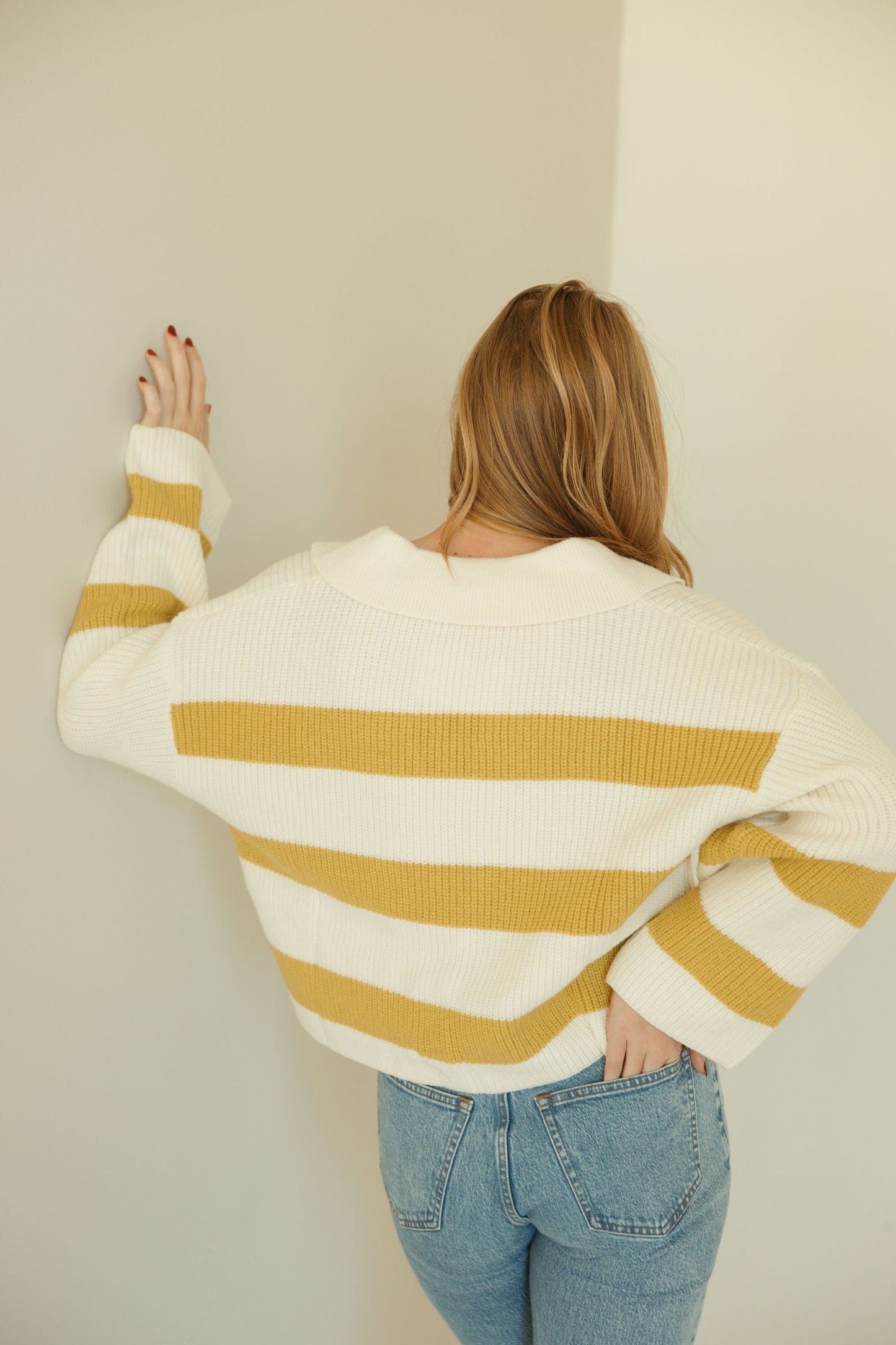 Yellow Stripe Drop Shoulder Sweater