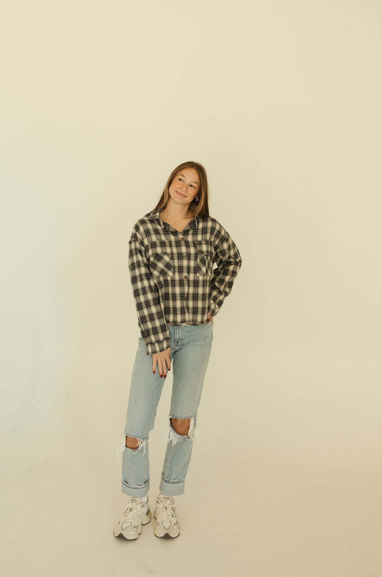 Navy Plaid Longsleeve Jacket