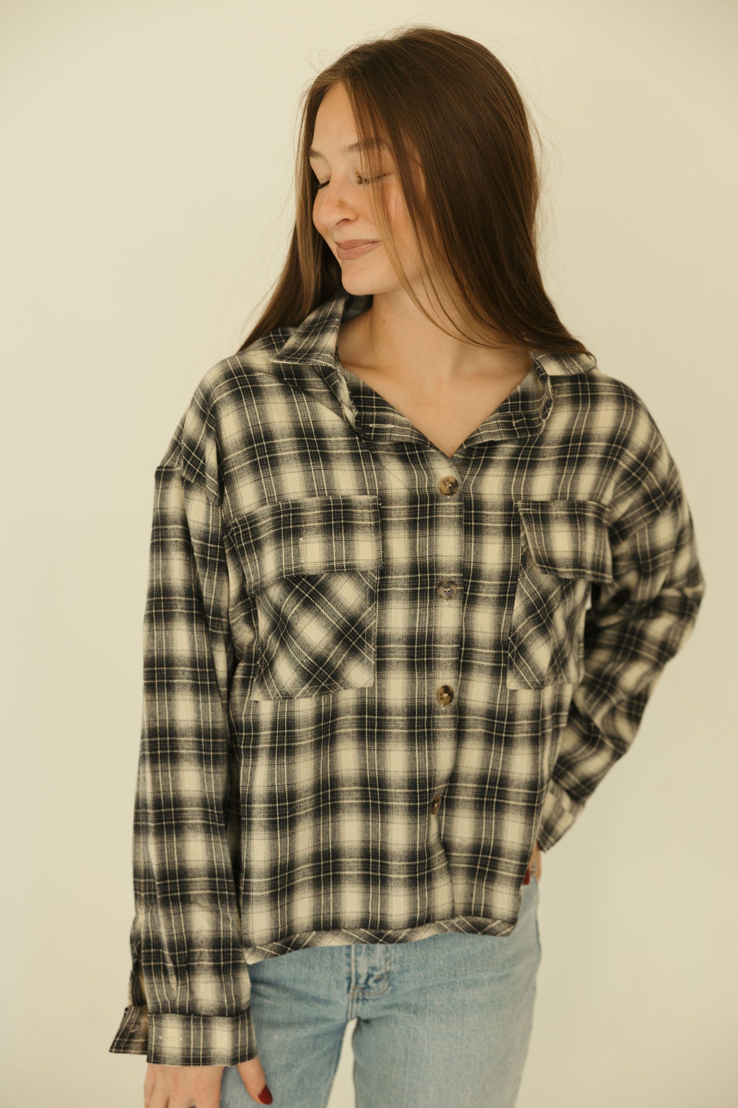 Navy Plaid Longsleeve Jacket