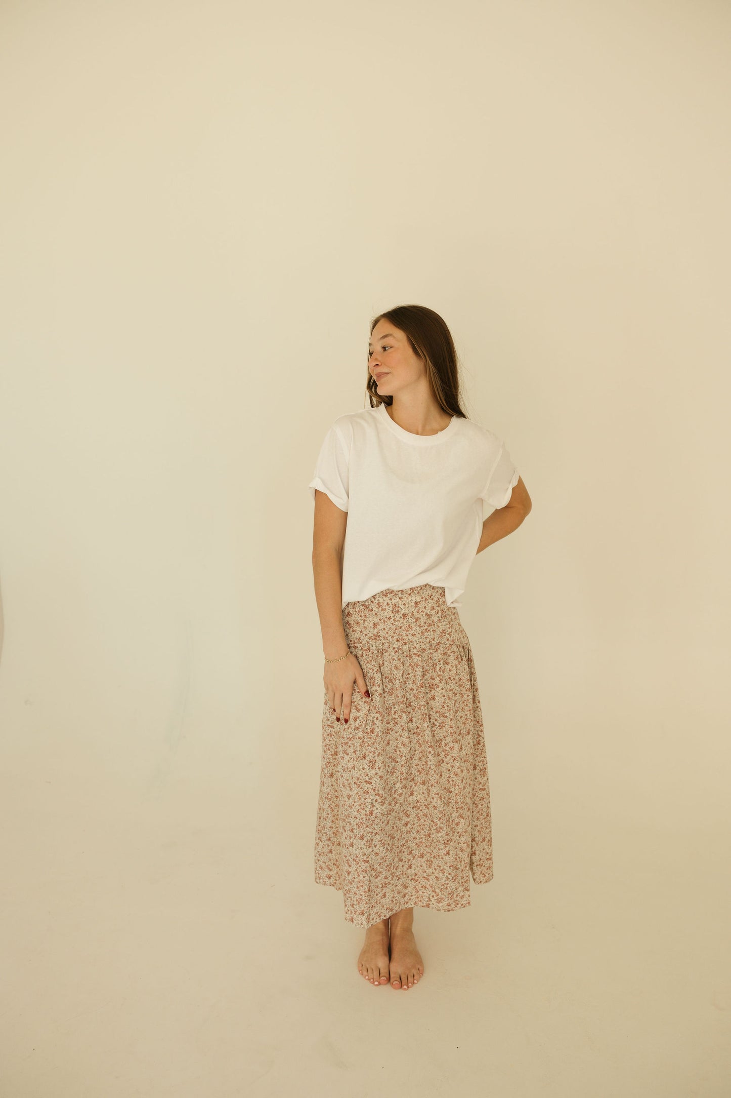 Floral Drop Waist Midi Skirt