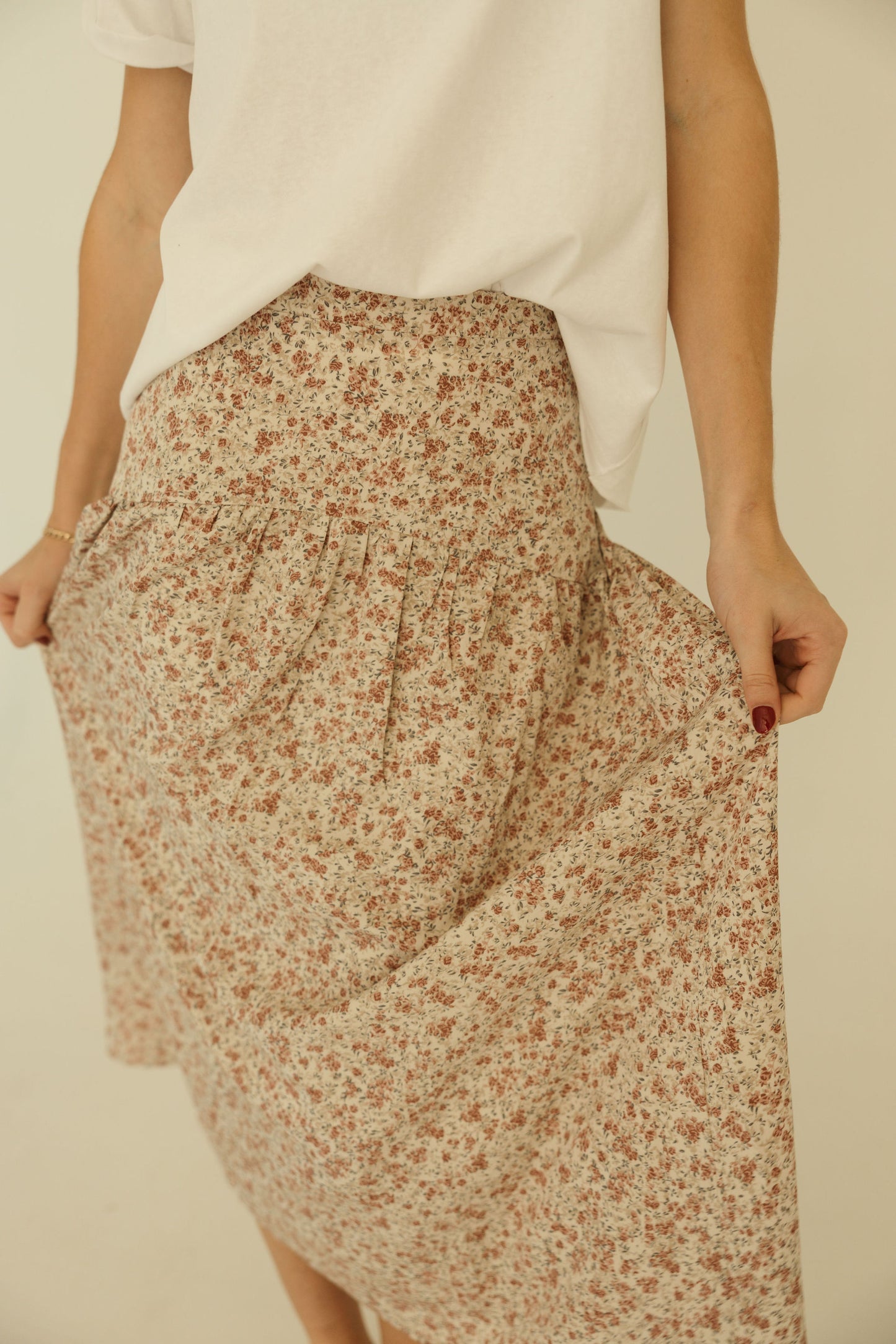 Floral Drop Waist Midi Skirt