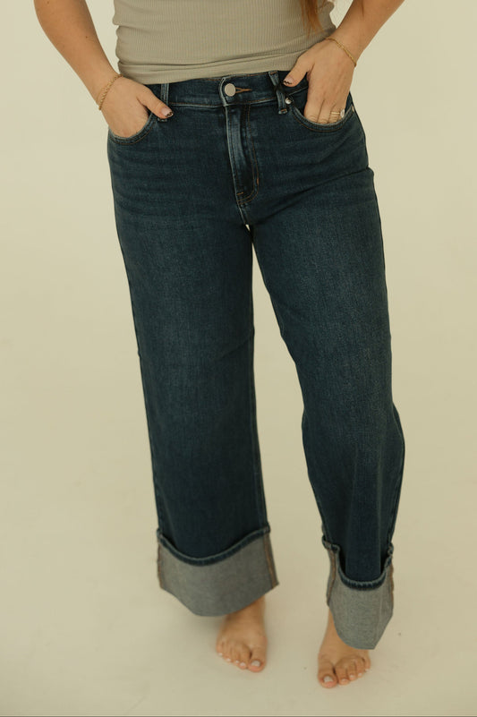 Petite Cuffed Slim Wide Leg Jeans