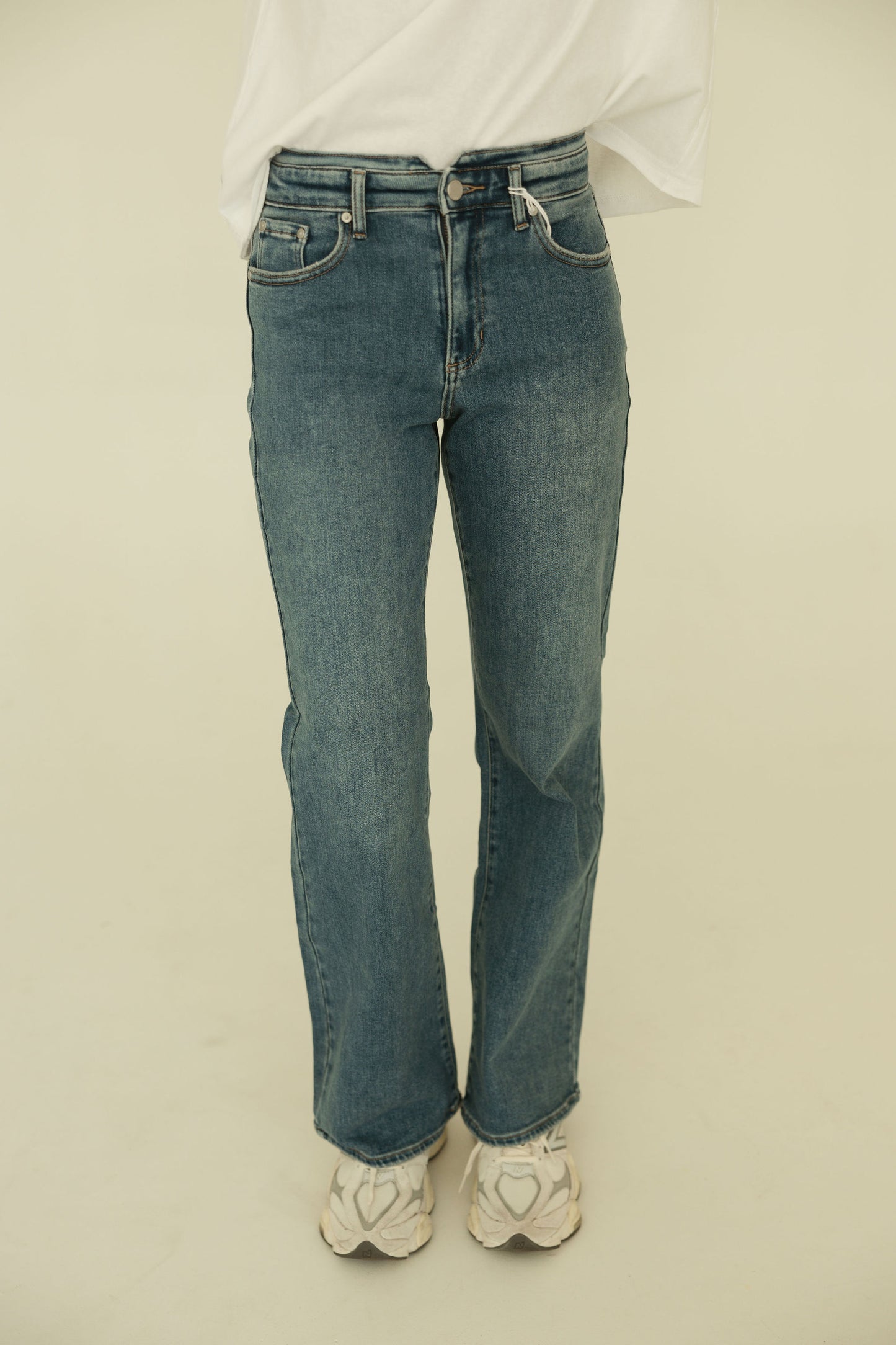 Detail Waistband Wide Leg Jeans