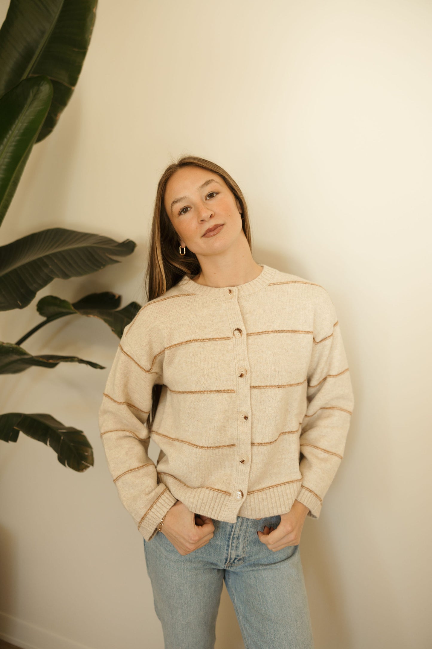 Taupe Stripe Button Sweater