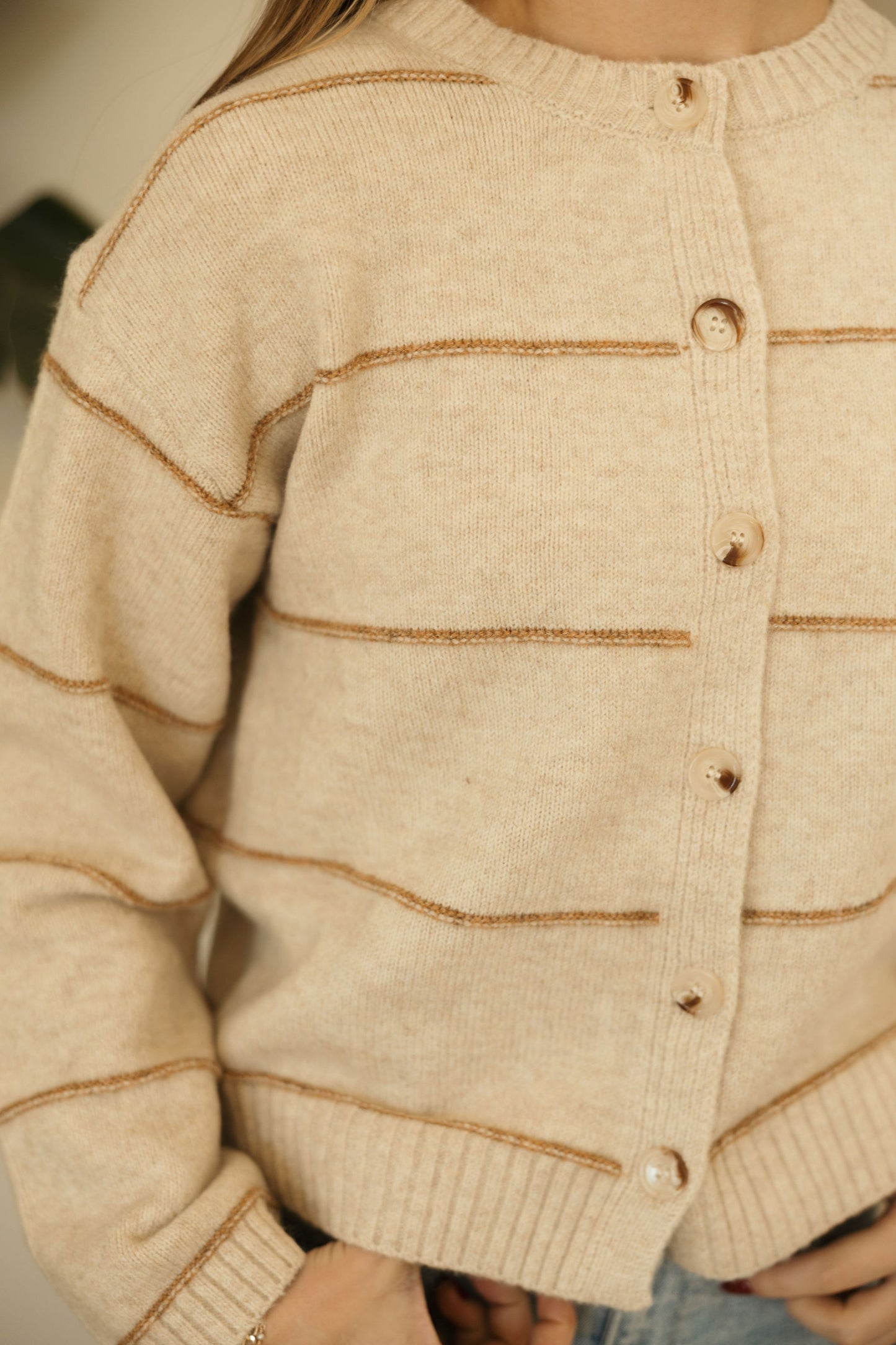 Taupe Stripe Button Sweater