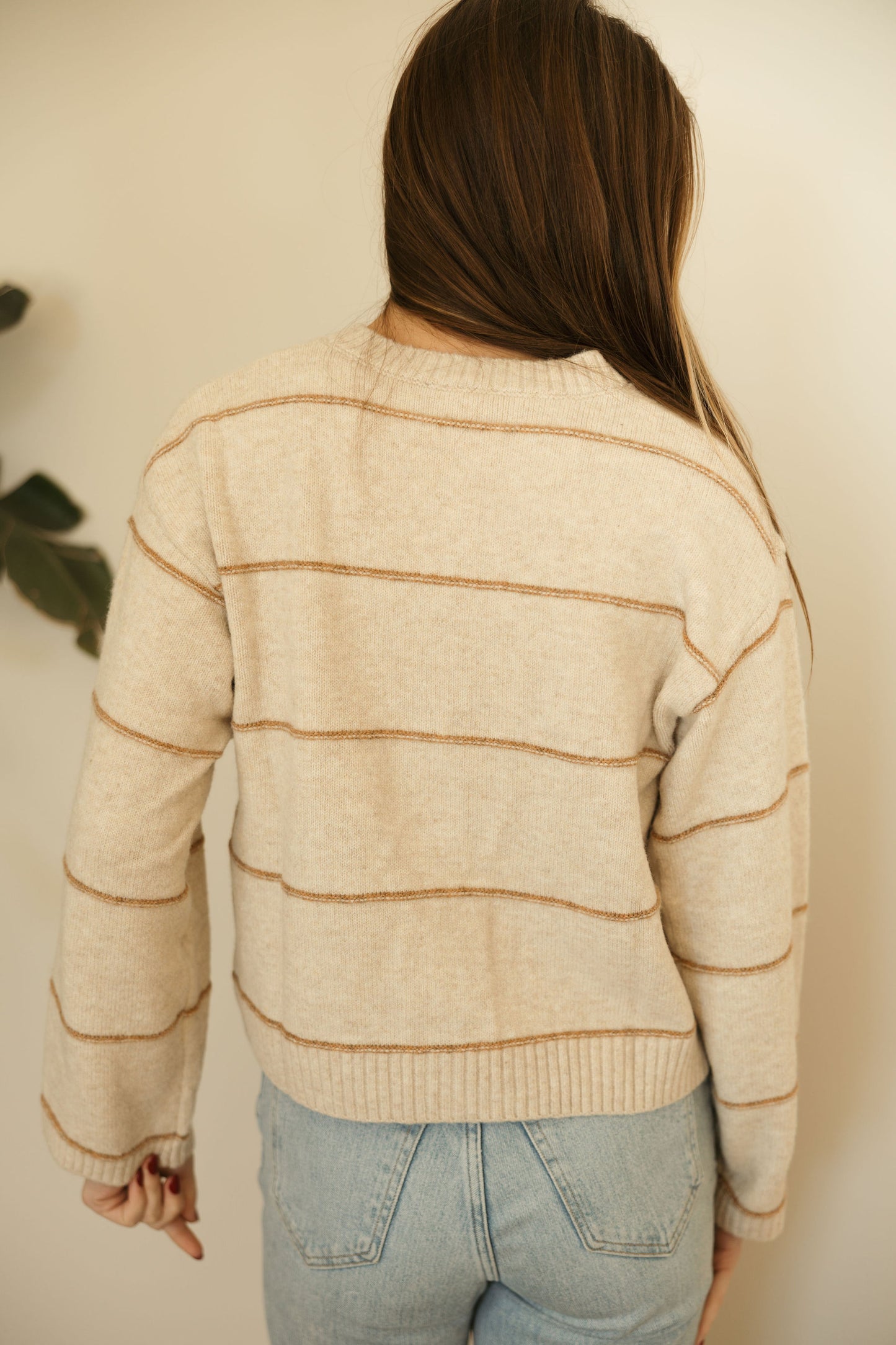 Taupe Stripe Button Sweater