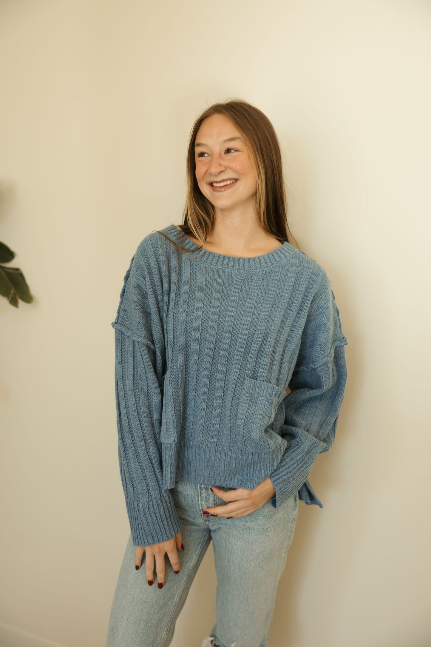 Blue Pullover Pocket Sweater