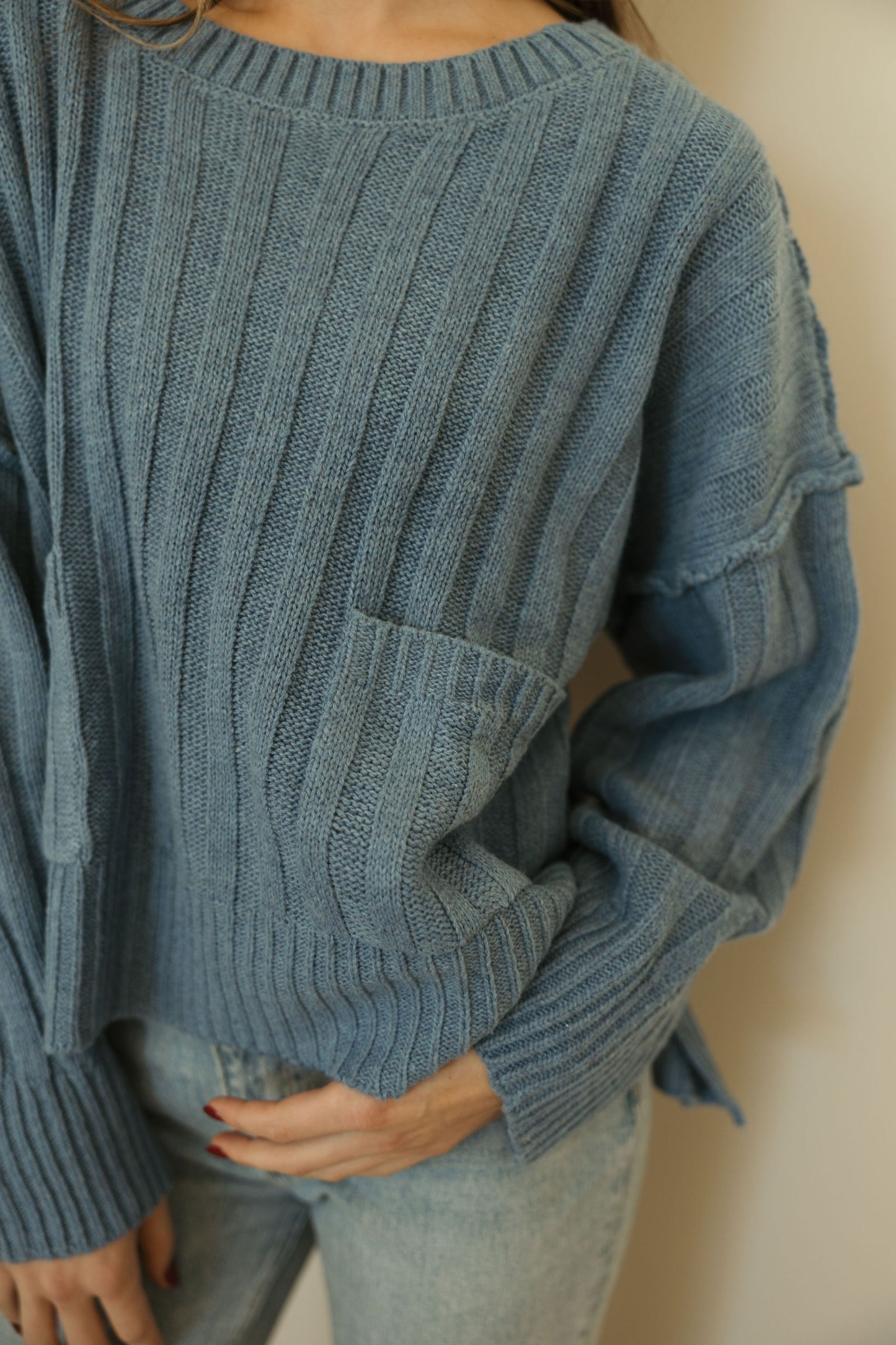 Blue Pullover Pocket Sweater
