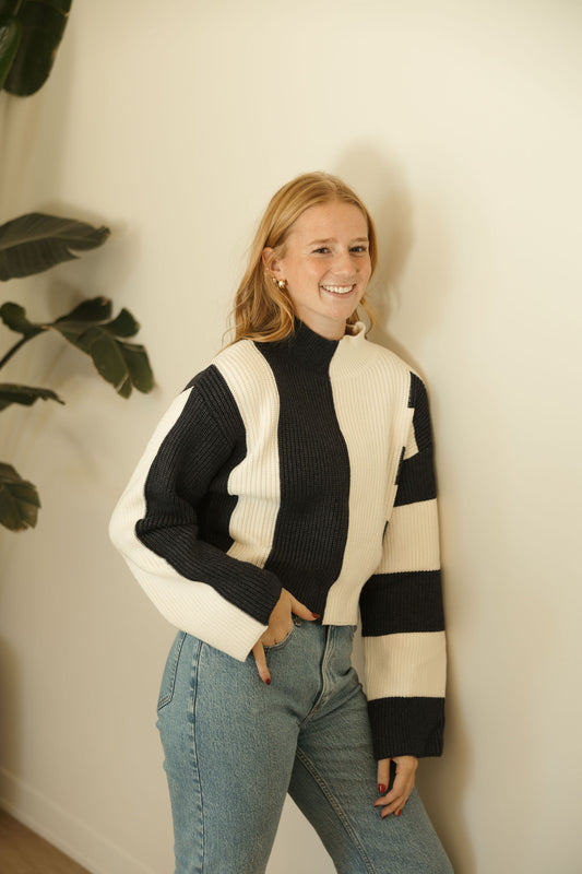 Navy & White Turtleneck Sweater