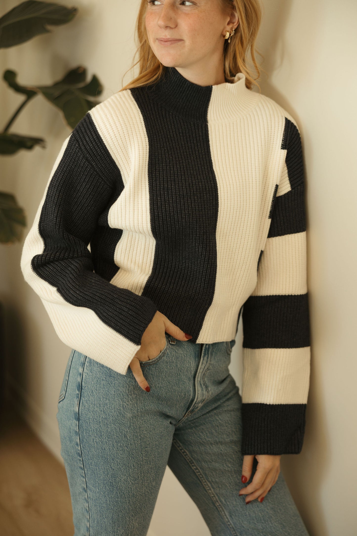 Navy & White Turtleneck Sweater